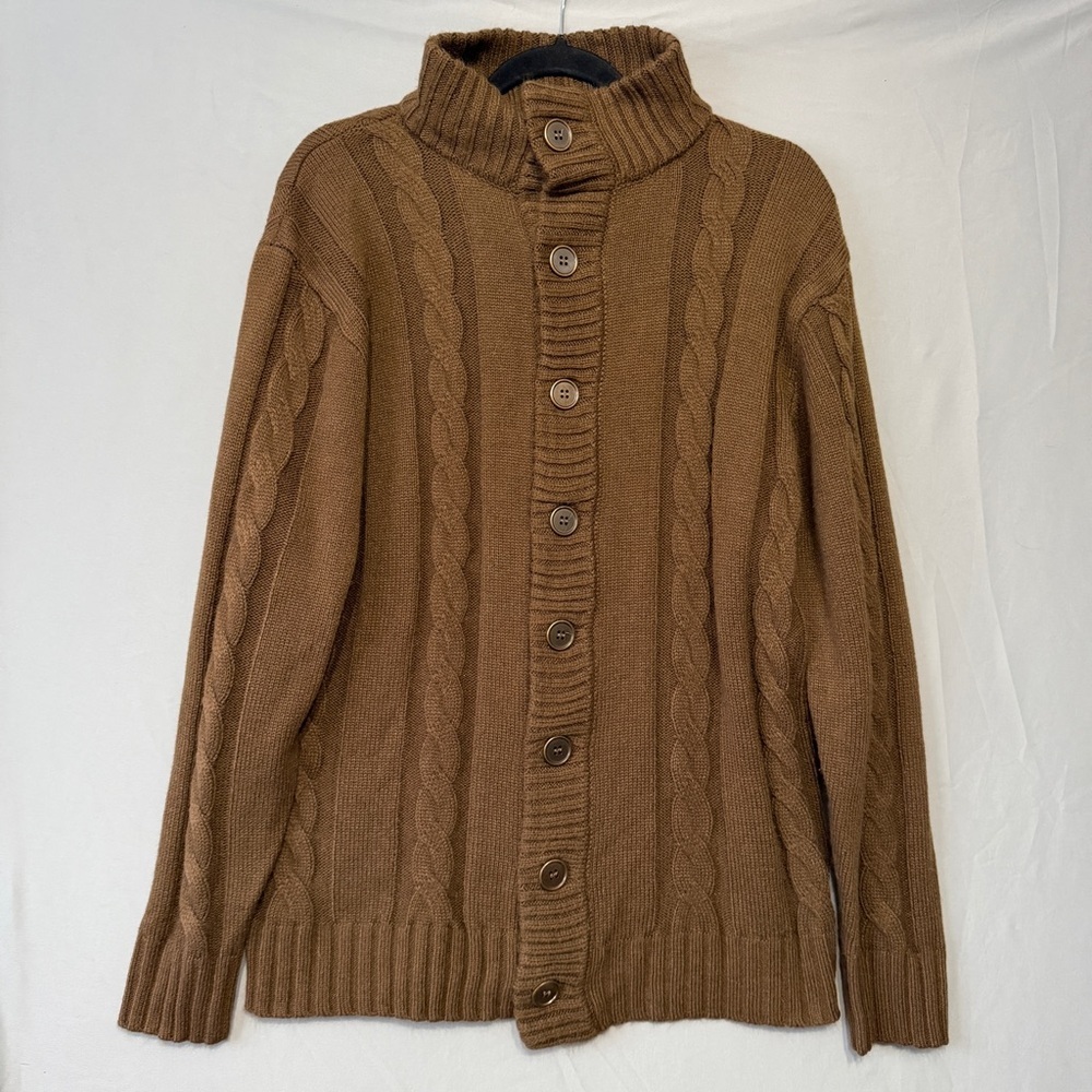 PJ Paul Jones Mens Cable Knit Cardigan Medium Brown Academia Preppy Cottagecore